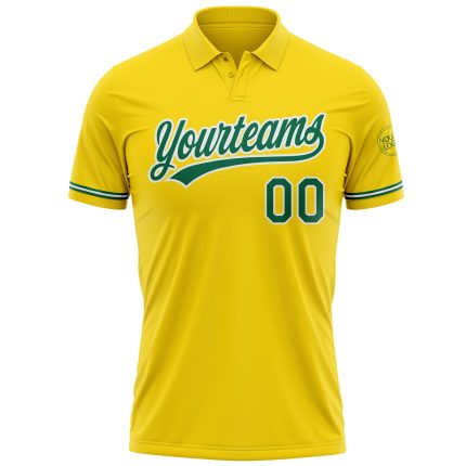 Custom Name and Number Personalized Performance Golf Polo Shirt - Yellow Kelly Green-White Personalized Yellow Kelly Green-White