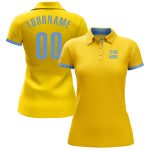 Custom Team Name Number Golf Polo Shirt - Personalized Yellow Light Blue Performance Polo Personalized Yellow Light Blue