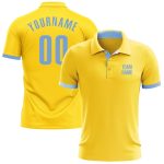Custom Team Name Number Golf Polo Shirt - Personalized Yellow Light Blue Performance Polo Personalized Yellow Light Blue