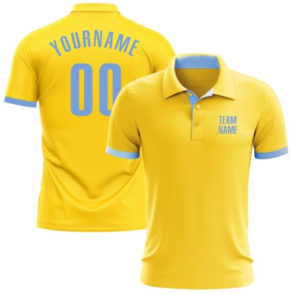 Custom Team Name Number Golf Polo Shirt - Personalized Yellow Light Blue Performance Polo Personalized Yellow Light Blue