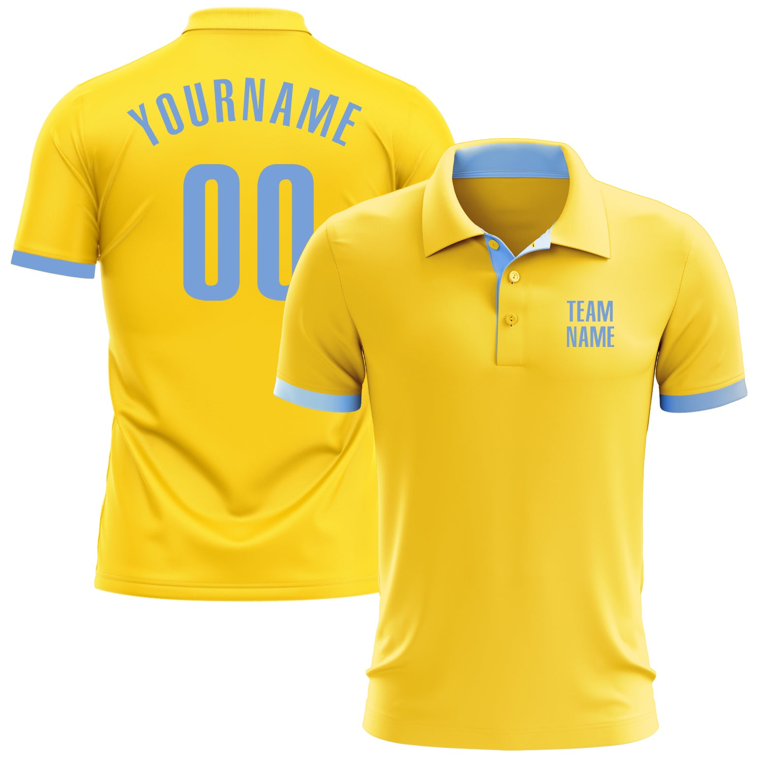 Custom Team Name Number Golf Polo Shirt - Personalized Yellow Light Blue Performance Polo Personalized Yellow Light Blue