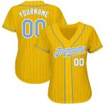 Custom Name and Number Personalized Blue Pinstripe Baseball Jersey - Authentic Team Gear Personalized Yellow Light Blue Pinstripe