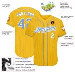 Custom Name and Number Personalized Blue Pinstripe Baseball Jersey - Authentic Team Gear Personalized Yellow Light Blue Pinstripe
