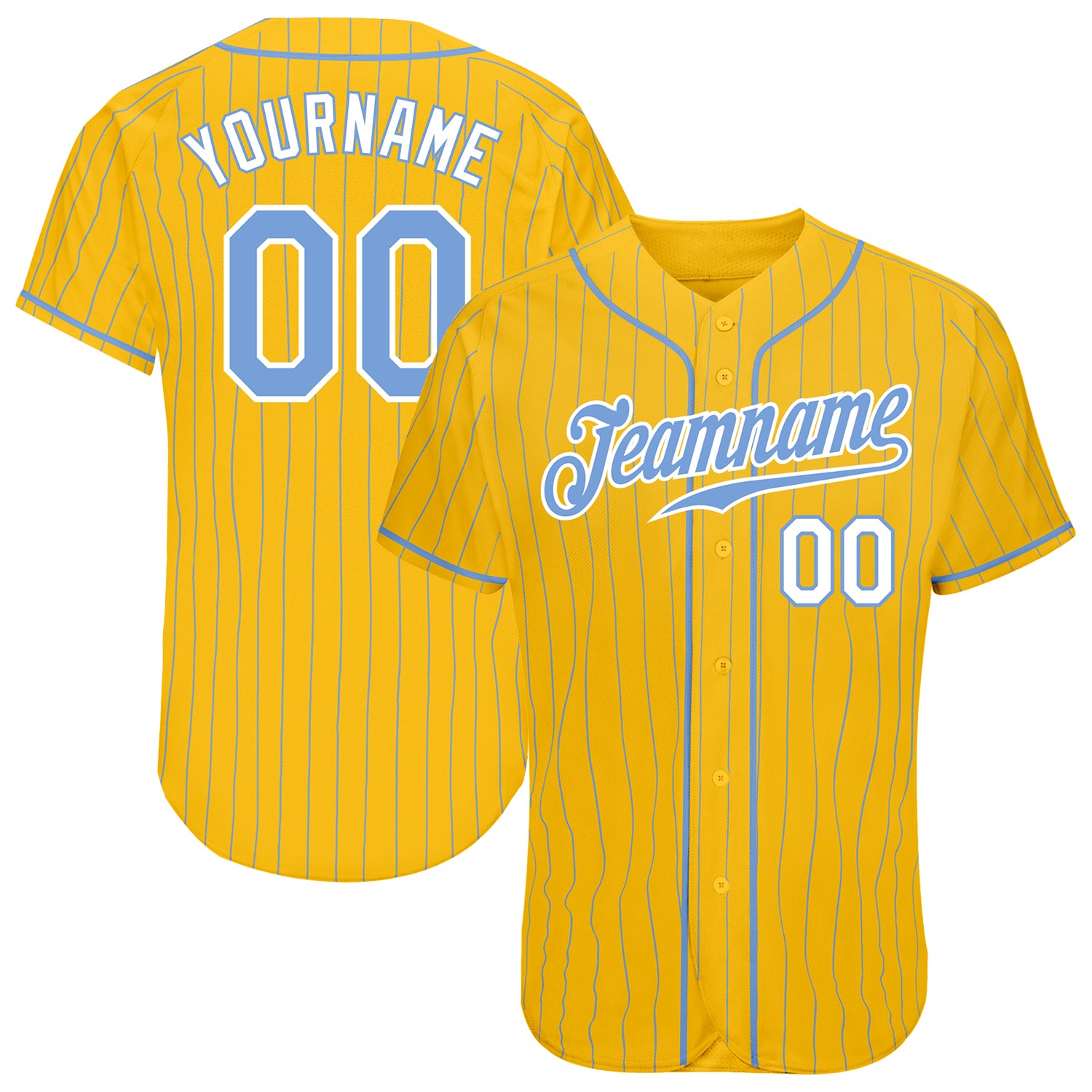 Custom Name and Number Personalized Blue Pinstripe Baseball Jersey - Authentic Team Gear Personalized Yellow Light Blue Pinstripe