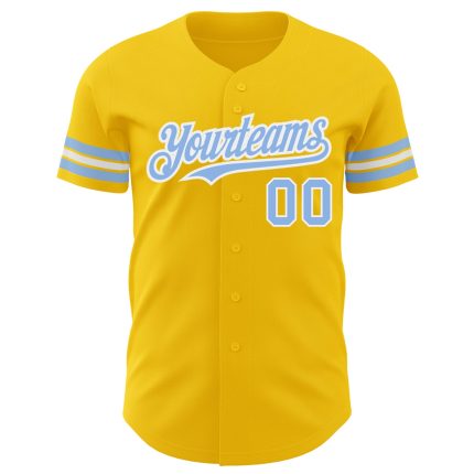 Personalized Authentic Baseball Jersey - Yellow Light Blue and White Color Personalized Yellow Light Blue-White Authentic