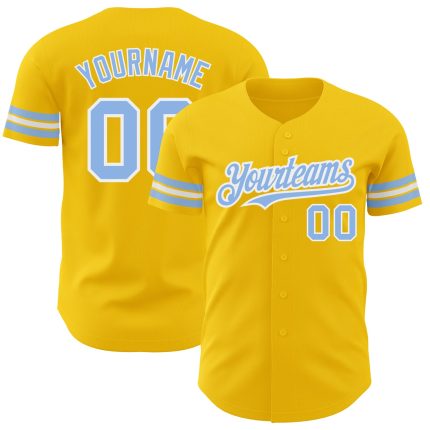 Personalized Authentic Baseball Jersey - Yellow Light Blue and White Color Personalized Yellow Light Blue-White Authentic