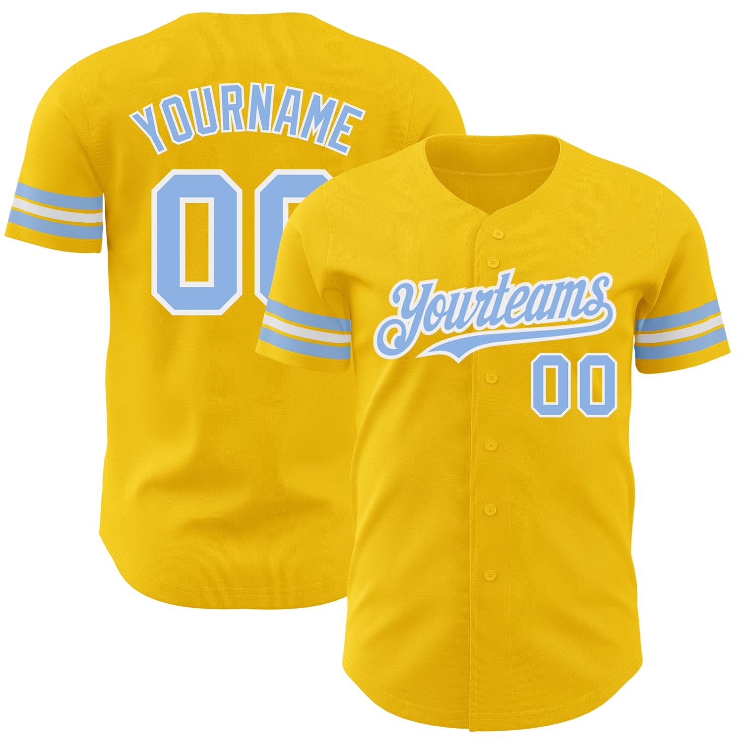 Personalized Authentic Baseball Jersey - Yellow Light Blue and White Color Personalized Yellow Light Blue-White Authentic