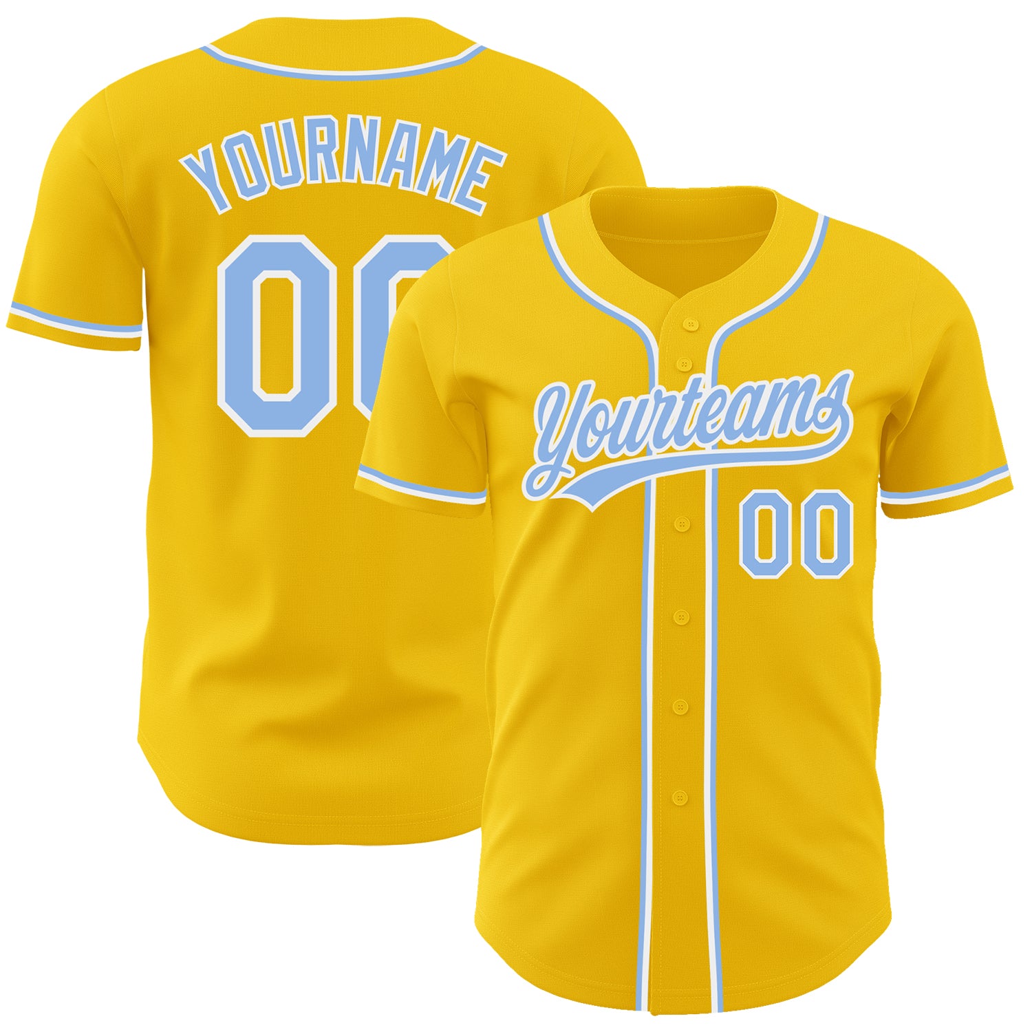 Custom Personalized Authentic Baseball Jersey - Yellow Light Blue-White with Team Name and Number Personalized Yellow Light