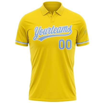 Custom Personalized Golf Polo Shirt - Yellow Light Blue-White Performance with Team Name & Number Personalized Yellow Light