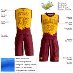 Custom Name and Number Basketball Jersey Suit - Personalized Yellow Maroon Color Splash Round Neck Sublimation Personalized