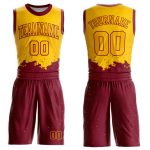 Custom Name and Number Basketball Jersey Suit - Personalized Yellow Maroon Color Splash Round Neck Sublimation Personalized