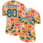 Custom Team Name Number T-Shirt - Personalized 3D Yellow Midnight Green-White Pattern Design for Hawaii Summer Holiday Personalized