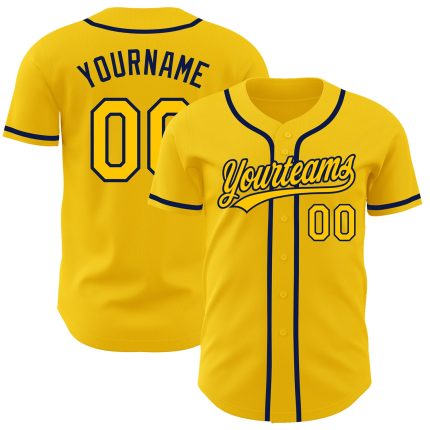 Custom Name and Number Authentic Baseball Jersey - Personalized Yellow and Navy Team Jersey Personalized Yellow Navy Authentic
