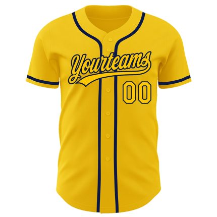 Custom Name and Number Authentic Baseball Jersey - Personalized Yellow and Navy Team Jersey Personalized Yellow Navy Authentic