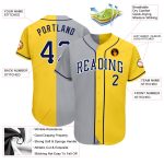 Personalized Authentic Baseball Jersey - Yellow Navy Gray White Split Design Personalized Yellow Navy Gray-White Authentic