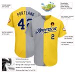 Custom Name and Number Personalized Baseball Jersey in Yellow, Navy, Gray and White - Authentic Split Fashion Style Personalized