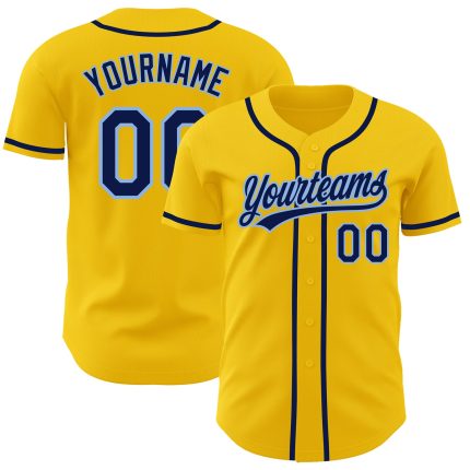 Custom Name and Number Personalized Baseball Jersey - Yellow Navy Light Blue Authentic Team Apparel Personalized Yellow Navy-Light