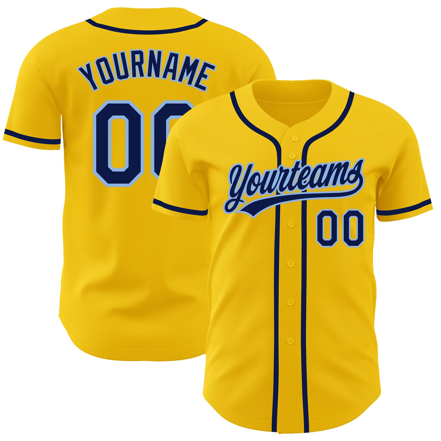Custom Name and Number Personalized Baseball Jersey - Yellow Navy Light Blue Authentic Team Apparel Personalized Yellow Navy-Light