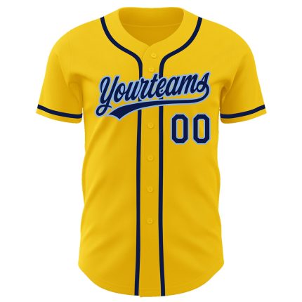 Custom Name and Number Personalized Baseball Jersey - Yellow Navy Light Blue Authentic Team Apparel Personalized Yellow Navy-Light