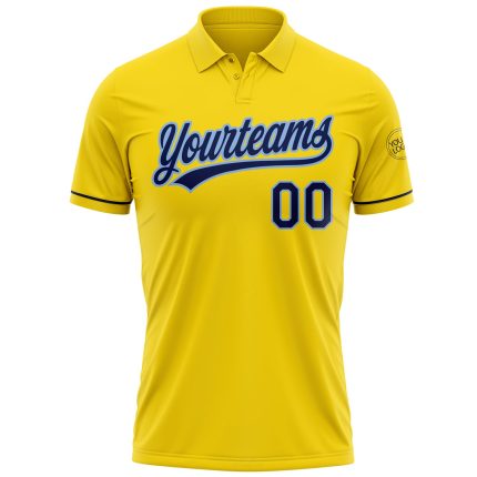 Custom Name and Number Personalized Yellow Navy-Light Blue Golf Polo Shirt - Performance Vapor Team Apparel Personalized