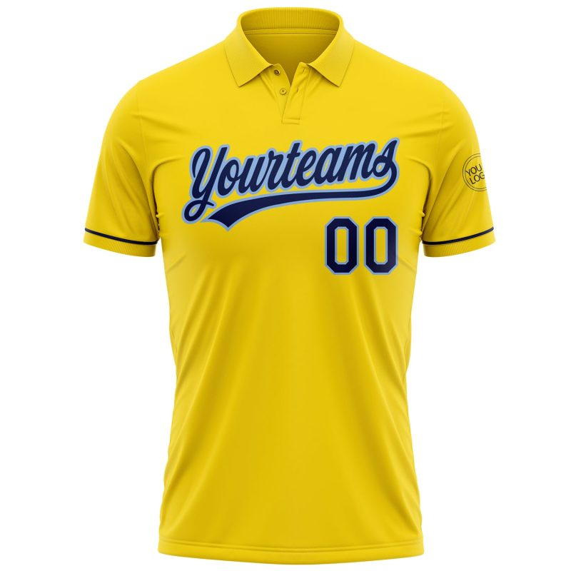Custom Name and Number Personalized Yellow Navy-Light Blue Golf Polo Shirt - Performance Vapor Team Apparel Personalized