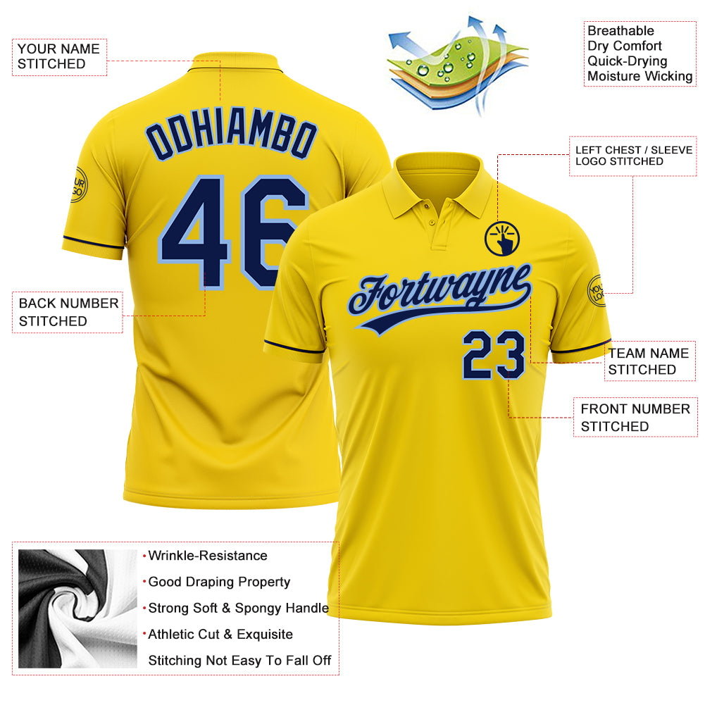 Personalized Yellow Navy-Light Blue Performance Vapor Golf Polo Shirt Team Custom Name and Number Custom Name and Number Personalized Yellow Navy-Light Blue Golf Polo Shirt - Performance Vapor Team Apparel Personalized - Image 3
