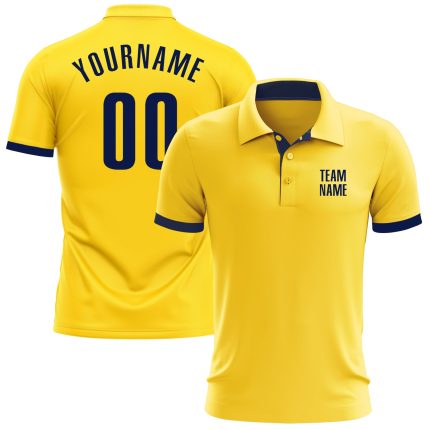Custom Name Number Personalized Performance Golf Polo Shirt Yellow Navy Personalized Yellow Navy Performance Golf Polo Shirt
