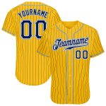 Custom Personalized Yellow Navy Pinstripe Baseball Jersey with Name and Number - Authentic Team Apparel, Light Blue Personalized