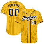 Custom Personalized Navy Yellow Pinstripe Baseball Jersey with Team Name and Number Personalized Yellow Navy Pinstripe Navy-White