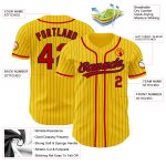 Custom Name and Number Yellow Navy Pinstripe Red Authentic Baseball Jersey Personalized Yellow Navy Pinstripe Red Authentic