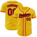 Custom Name and Number Yellow Navy Pinstripe Red Authentic Baseball Jersey Personalized Yellow Navy Pinstripe Red Authentic