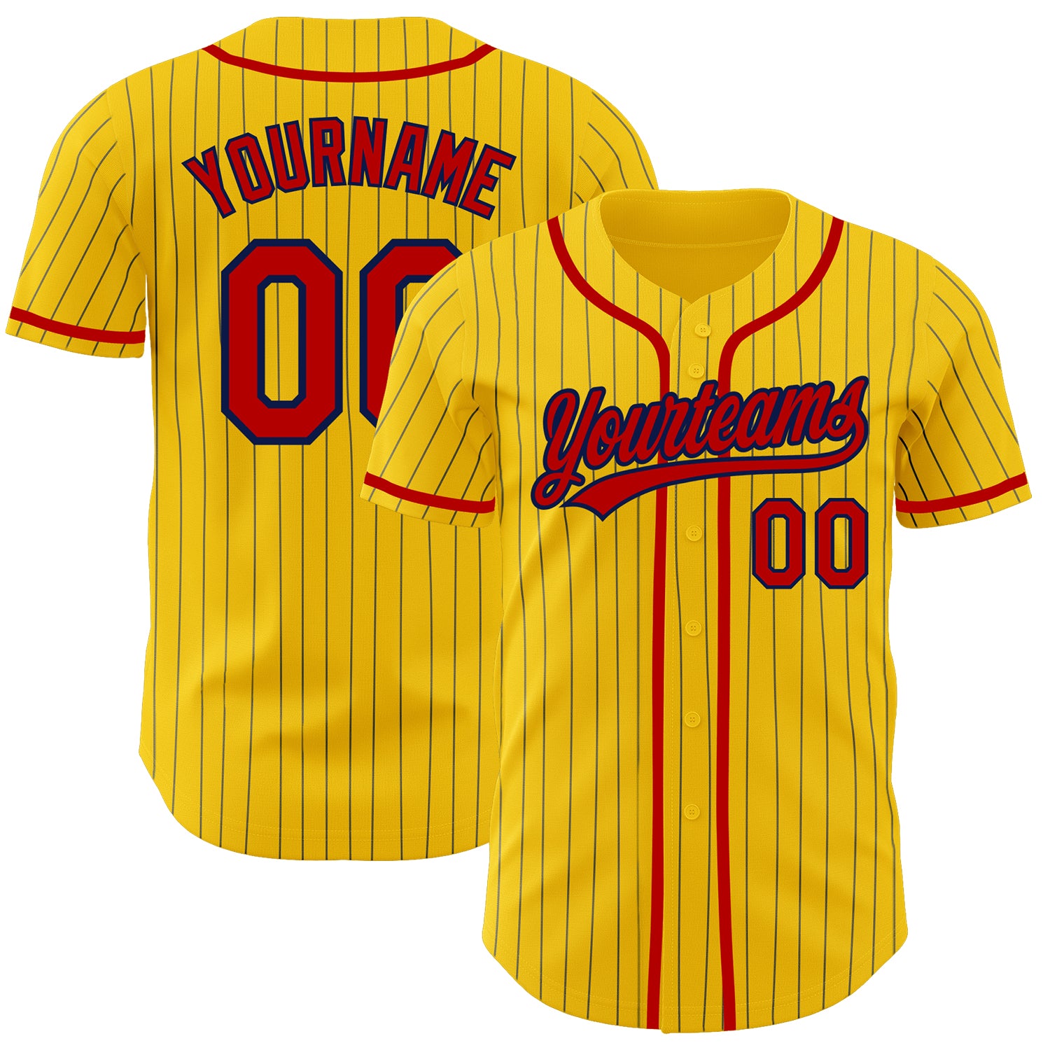 Custom Name and Number Yellow Navy Pinstripe Red Authentic Baseball Jersey Personalized Yellow Navy Pinstripe Red Authentic