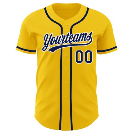 Custom Authentic Baseball Jersey Personalized Yellow Navy-White with Name and Number Personalized Yellow Navy-White Authentic