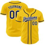 Custom Authentic Baseball Jersey Personalized Yellow Navy-White with Name and Number Personalized Yellow Navy-White Authentic