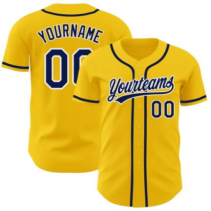 Custom Authentic Baseball Jersey Personalized Yellow Navy-White with Name and Number Personalized Yellow Navy-White Authentic