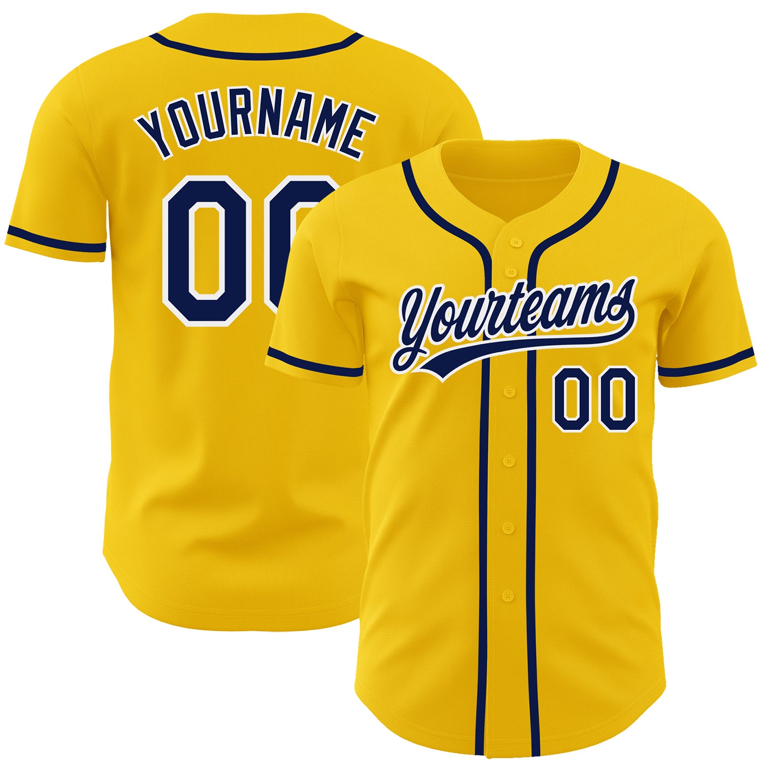 Custom Authentic Baseball Jersey Personalized Yellow Navy-White with Name and Number Personalized Yellow Navy-White Authentic