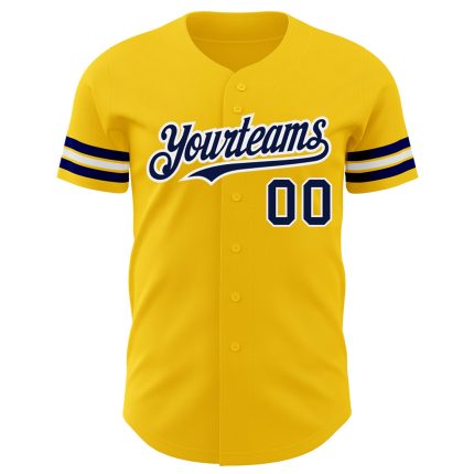 Personalized Baseball Jersey in Yellow, Navy, and White - Authentic Design Personalized Yellow Navy-White Authentic Baseball