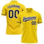Custom Team Golf Polo Shirt Personalized Yellow Navy-White Performance with Name and Number Personalized Yellow Navy-White