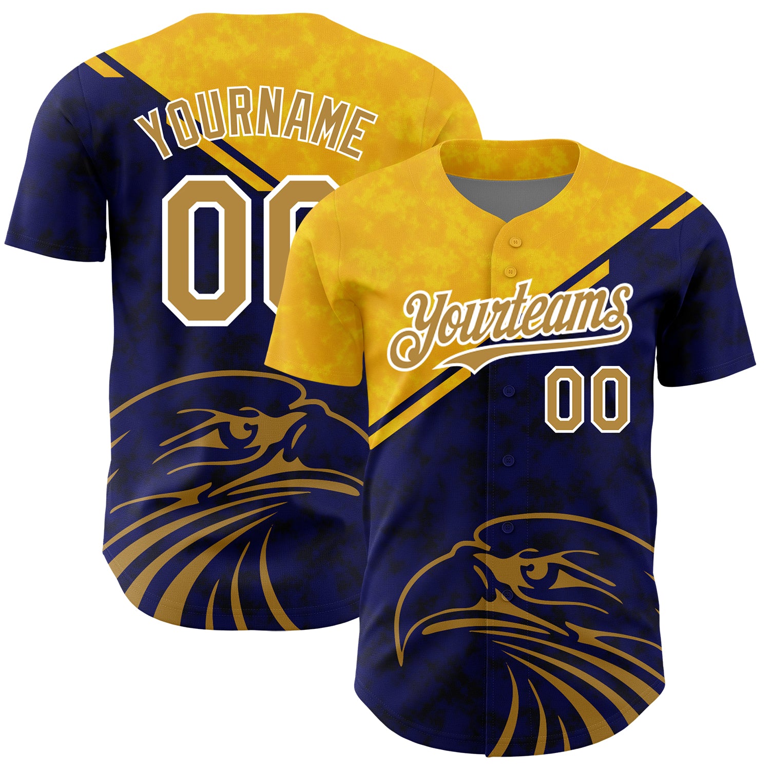 Custom Name and Number Personalized Eagle Baseball Jersey - Yellow Old Gold Navy 3D Pattern Design Personalized Yellow Old