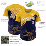 Custom Name and Number Personalized Eagle Baseball Jersey - Yellow Old Gold Navy 3D Pattern Design Personalized Yellow Old