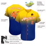 Custom Name and Number Personalized Baseball Jersey - Yellow Orange-Royal Authentic Fade Fashion Team Jersey Personalized