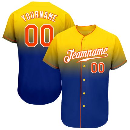 Custom Name and Number Personalized Baseball Jersey - Yellow Orange-Royal Authentic Fade Fashion Team Jersey Personalized