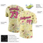 Custom Tropical Hawaii Palms 3D Pattern Performance T-Shirt Personalized Name and Number - Yellow Pink-Black Design Personalized