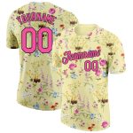 Custom Tropical Hawaii Palms 3D Pattern Performance T-Shirt Personalized Name and Number - Yellow Pink-Black Design Personalized