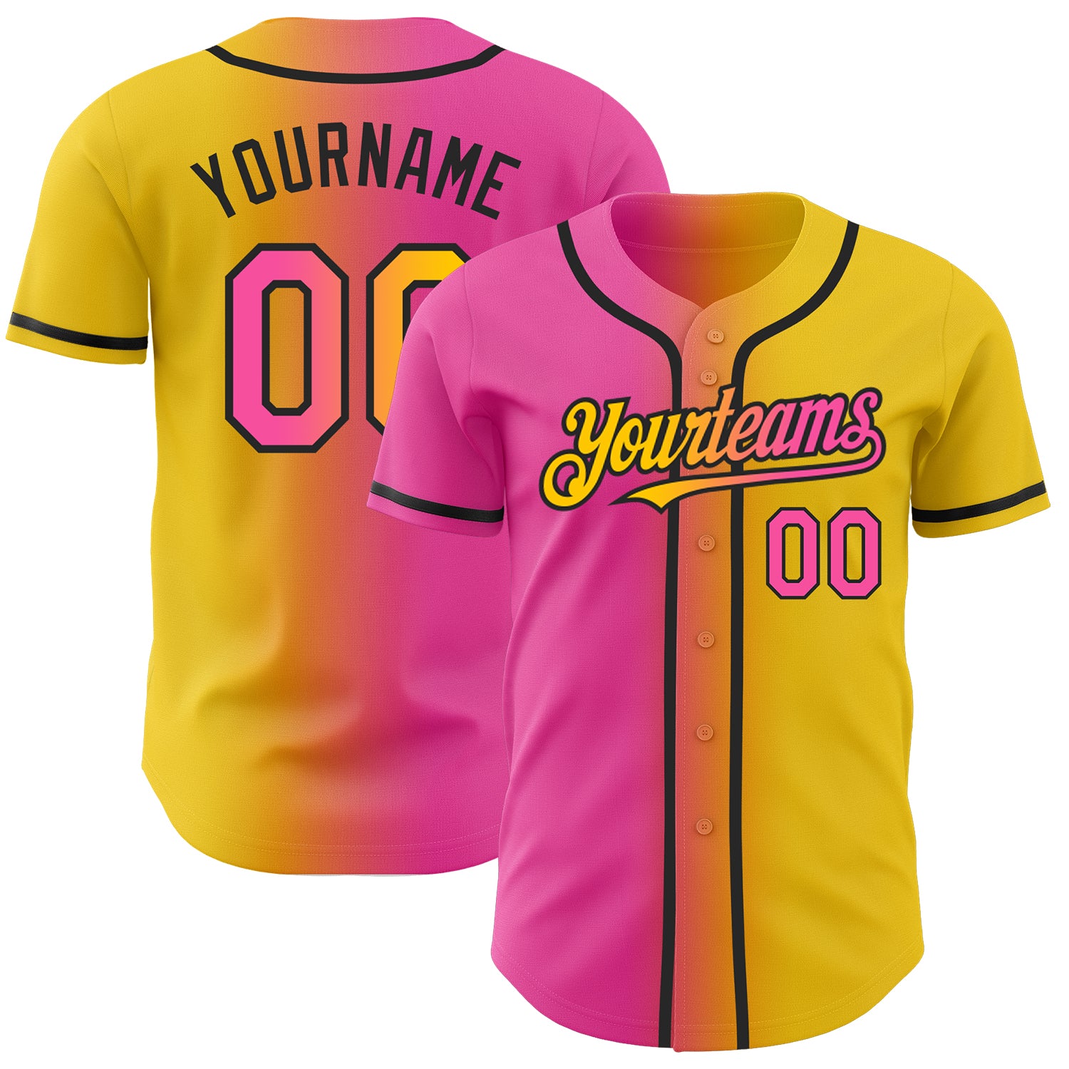 Custom Name and Number Baseball Jersey - Personalized Gradient Yellow Pink and Black Fashion Team Jersey Personalized Yellow