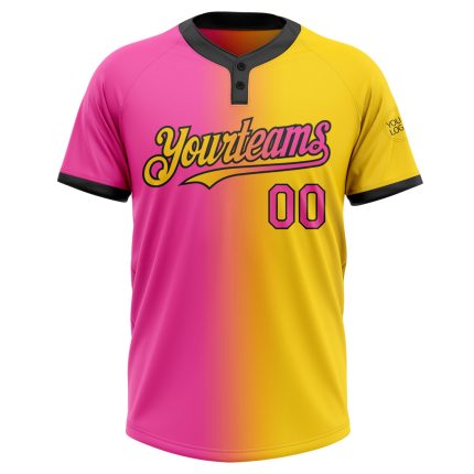Custom Name Number Softball Jersey Unisex Two-Button Gradient Yellow Pink-Black Fashion Team Wear Personalized Yellow Pink-Black