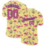Custom Name Number Tropical Hawaii Flamingo Performance T-Shirt - Personalized 3D Yellow Pink Dark Purple Design Personalized