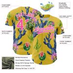Custom Name and Number Cactus Festival Baseball Jersey - Personalized 3D Yellow Pink-White Design Personalized Yellow Pink-White