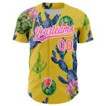 Custom Name and Number Cactus Festival Baseball Jersey - Personalized 3D Yellow Pink-White Design Personalized Yellow Pink-White