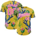 Custom Name and Number Cactus Festival Baseball Jersey - Personalized 3D Yellow Pink-White Design Personalized Yellow Pink-White